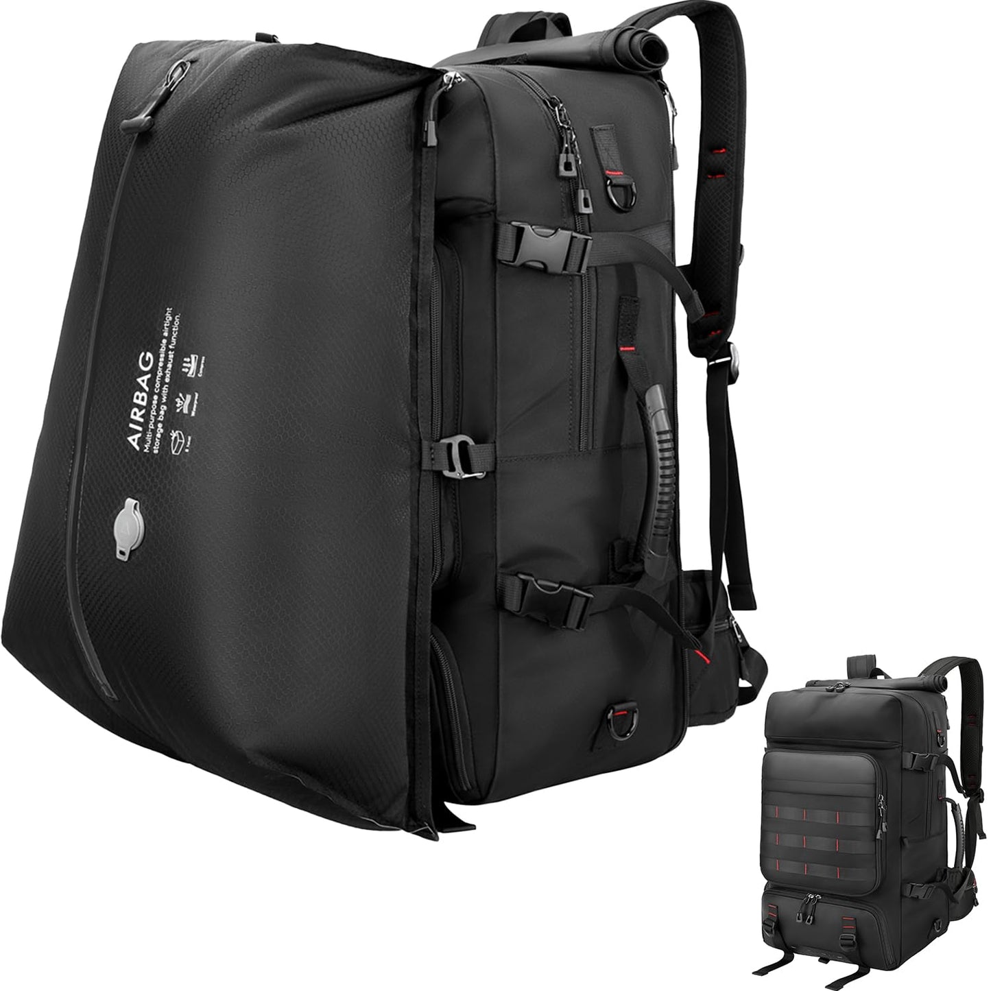 SWICKY Travel Backpack with Vacuum Air Bag, 60L Expandable Large Capacity Vacuum Seal Backpack for 17 Inch Laptop, Water Resistant,One Week Business Travel - Pressing by Hand
