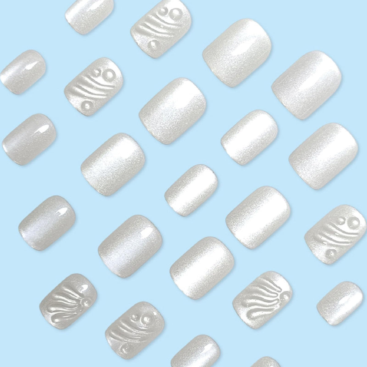Cat Eye Press on Nails Short Square Fake Nails with 3D Ripple Designs Nails Press ons White Glue on Nails Simple Stick on Nails for Women 24Pcs