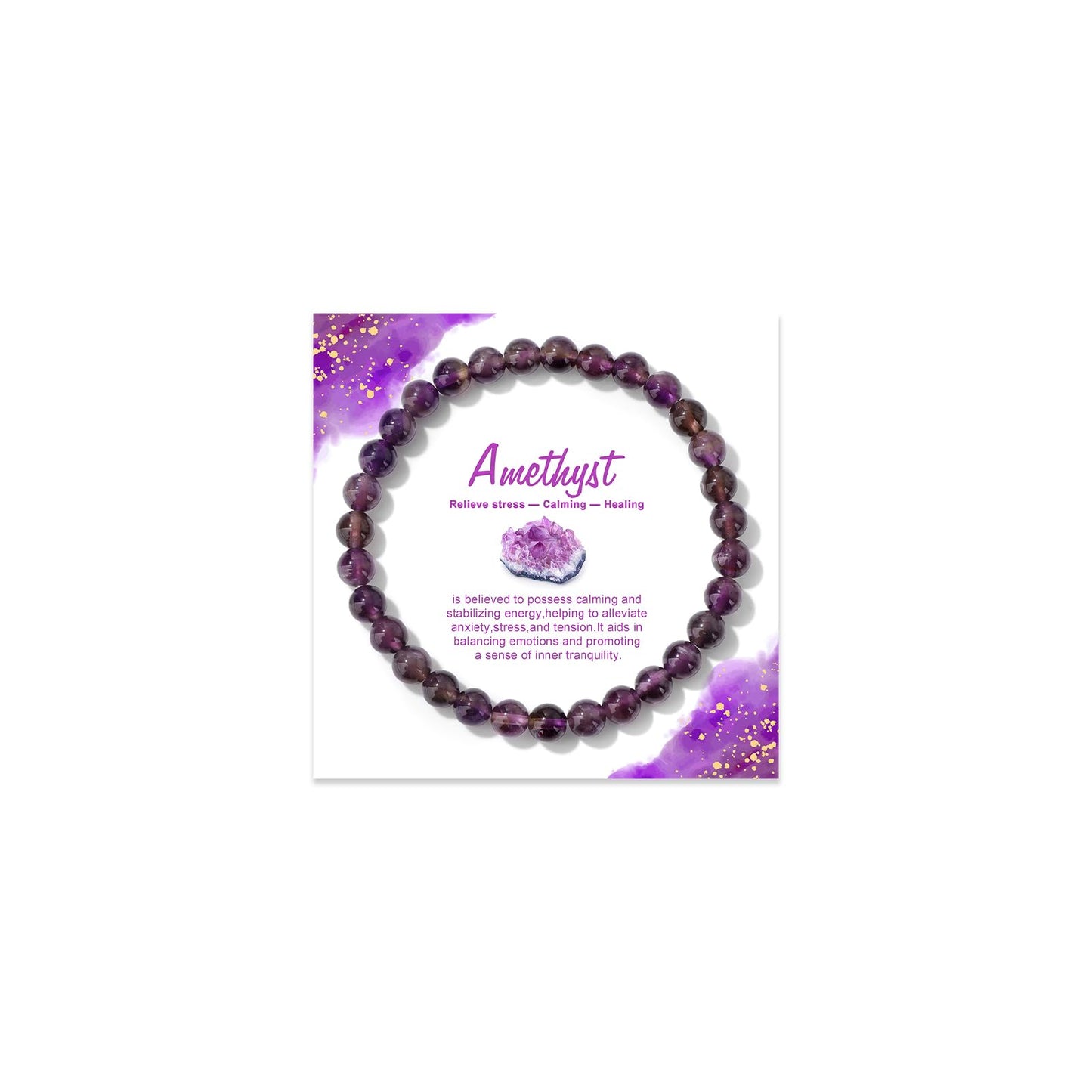 AUMRET Purple Beaded Amethyst Bracelet-6mm February Birthstone Bracelet Relive Anxiety Jewelry For Women Valentine's Day Mother's Day Christmas Birthday Gifts