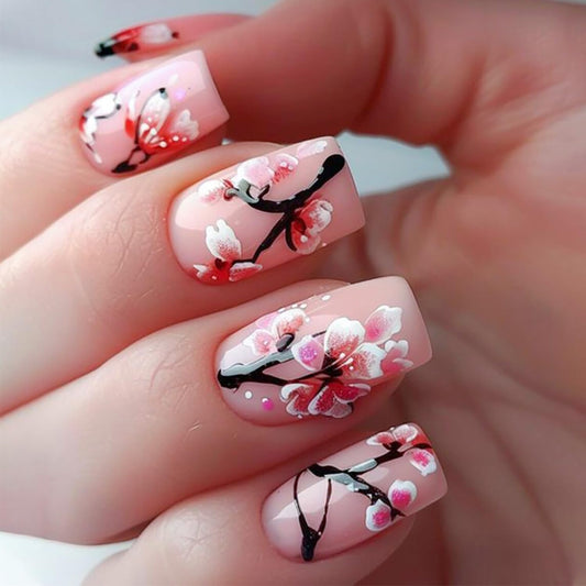FIEONCIY Press on Nails Short Square Shaped Glossy Full Cover Acrylic Short Length Square False Nails with Designs Artificial Square Fake Nails Glue Stick ons Fingernails for Women Girls(BKS3092)