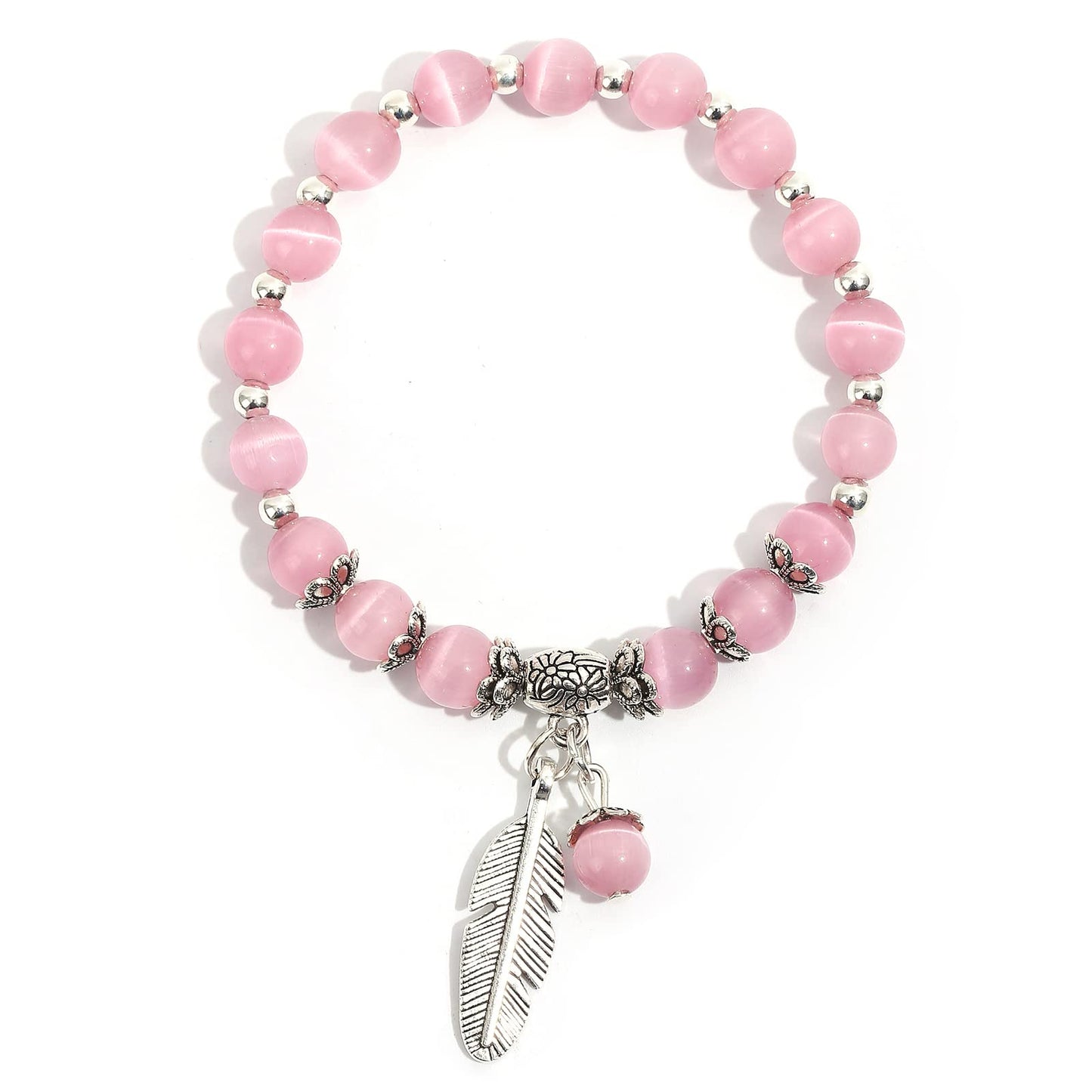MEHUK Natural Stretch Gemstone Bracelet Healing Stone Beaded Bracelets for Women Men Gifts (Unisex) (8mm pink)