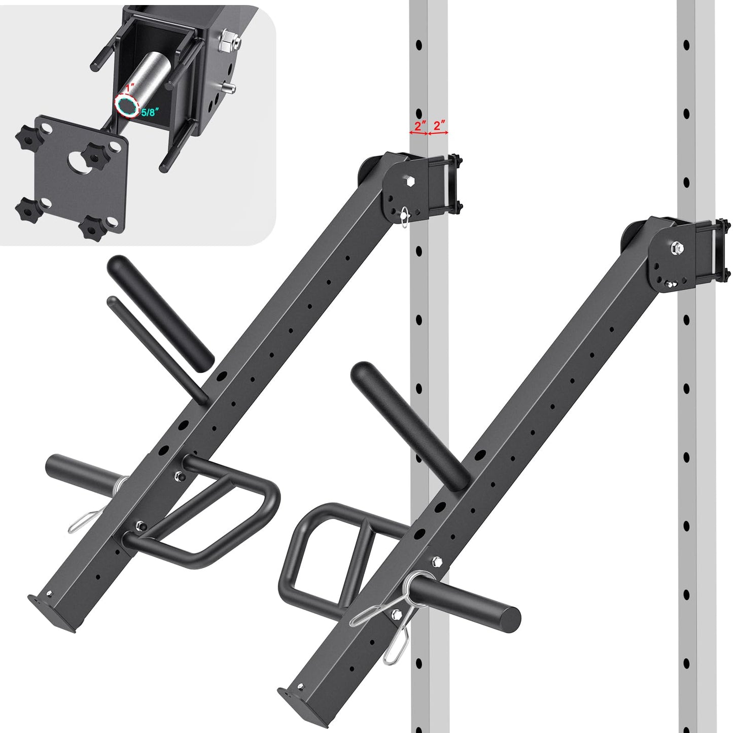Kipika Power Rack Jammer Arms - Adjustable Height & Angle Lever Arm System for 2x2 Power Cages with 5/8" or 1"" Holes - Fits 2-Inch Olympic Plates - 1 Pair (‎for 2"" x 2"" Racks with 5/8"" or 1"" Holes)"