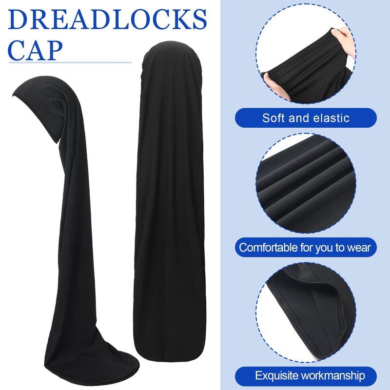 Twistover 2 Pcs Jumbo Dreadlock Cap Hair Dreads Head Wrap Loc Wraps for Dreads Hair Accessories for Men Women Sleeping(Black,Black,37 Inches)