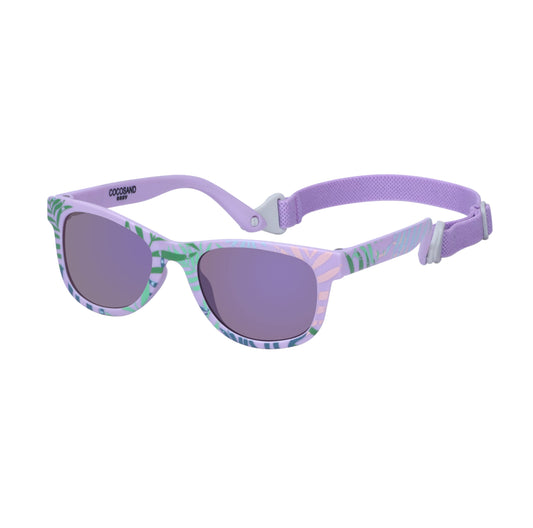 COCOSAND Flexible Polarized Baby Sunglasses with Strap UV Protection for Toddler Infant Newborn Girl Boy Age 0-24 Months, Matte Purple with Leaf Print
