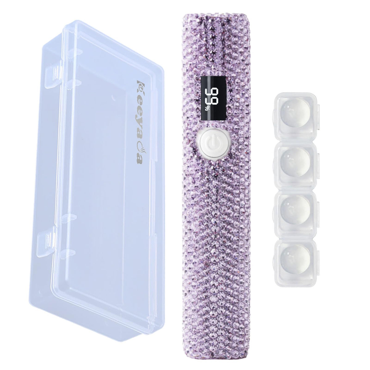 keeyada Handheld UV Nail Lamp with Sparkly Rhinestones, 3W Portable LED Nail Lamp, Wireless Rechargeable USB Nail Dryer with Silicone Stamper, LCD Display, Ideal for Home DIY Manicures (Violet)