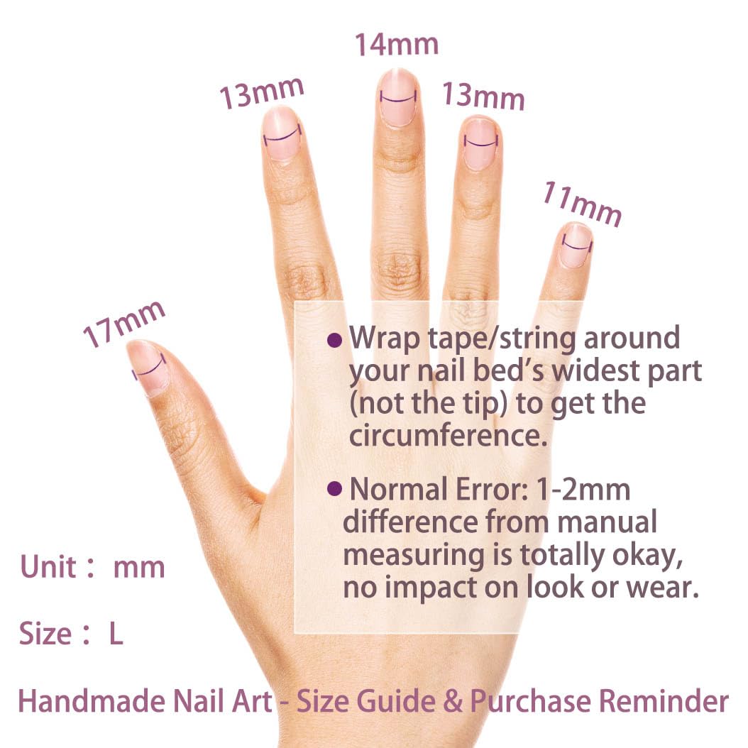 Threelegscat Red Handmade Press on Nails Long Fake Nails with Flower Designs for Women and Girls Size L 10pcs