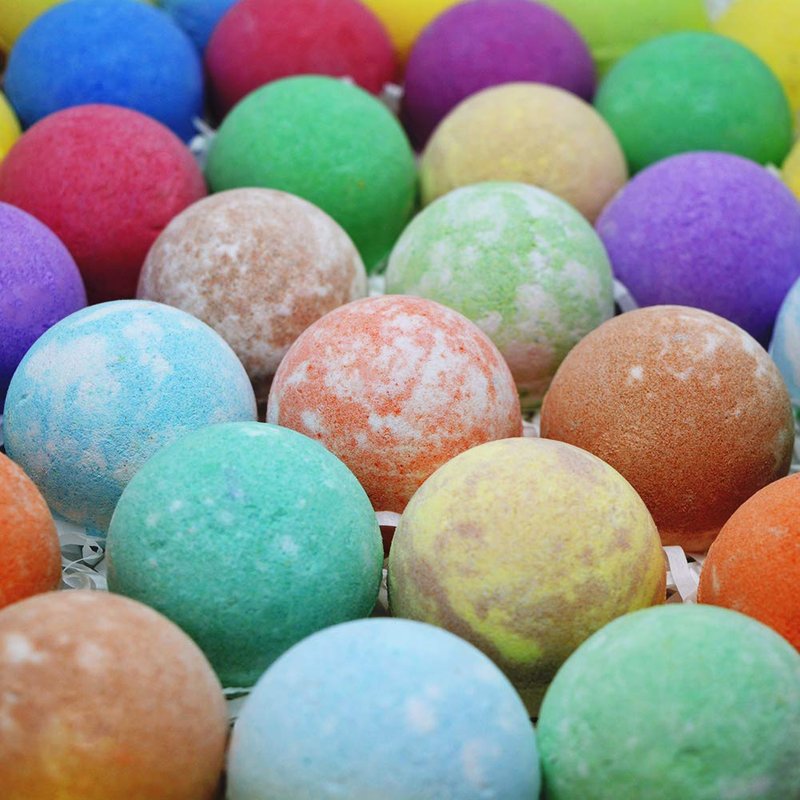 Pure Parker Natural Bath Bombs Bulk 50 Pack with Essential Oils - Moisturizing Gift Set for Women with Shea Butter - Individually Wrapped for Freshness