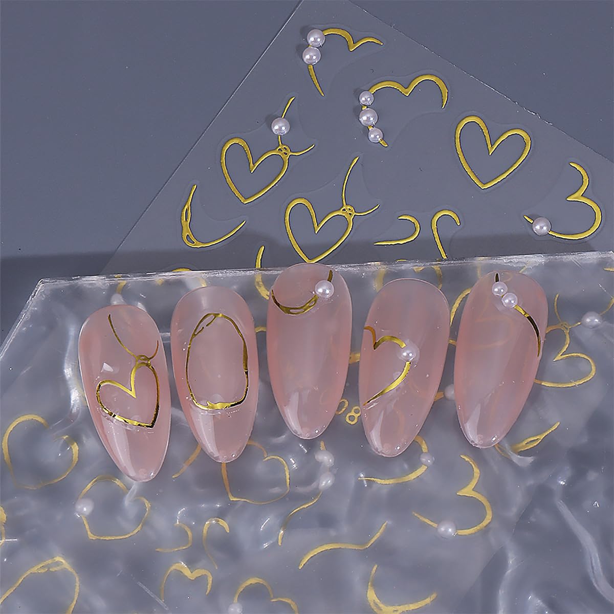 2 Sheets Heart Nail Art Stickers Gold Gliding Bow Nail Decals 3D Glitter Pearl Rhinestones Design Nail Stickers Self-Adhesive Romantic Heart Nails Art Decoration for Women DIY Acrylic Manicure