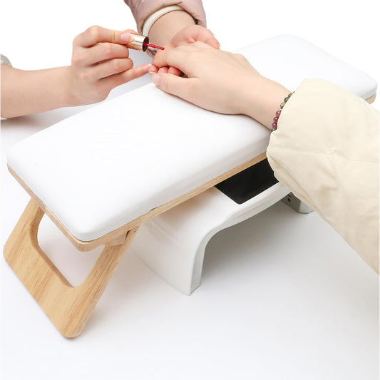YINGJEE Arm Rest for Nails Tech, Professional Microfiber Leather Nail Arm Rest, Nail Pillow Rest Cushion with Soft High-Density Sponge, Solid Wood Non-slip Hand Rest Stand for Manicure Salon (White)