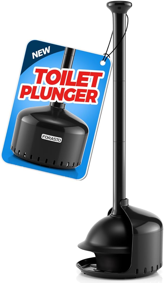 FORASTO Toilet Plunger with Holder,Plungers for Bathroom with Holder,Plunger with Cover,Bathroom Decorï¼Bathroom Accessoriesï¼Toilet Bowl Cleaners,Black(19inch)