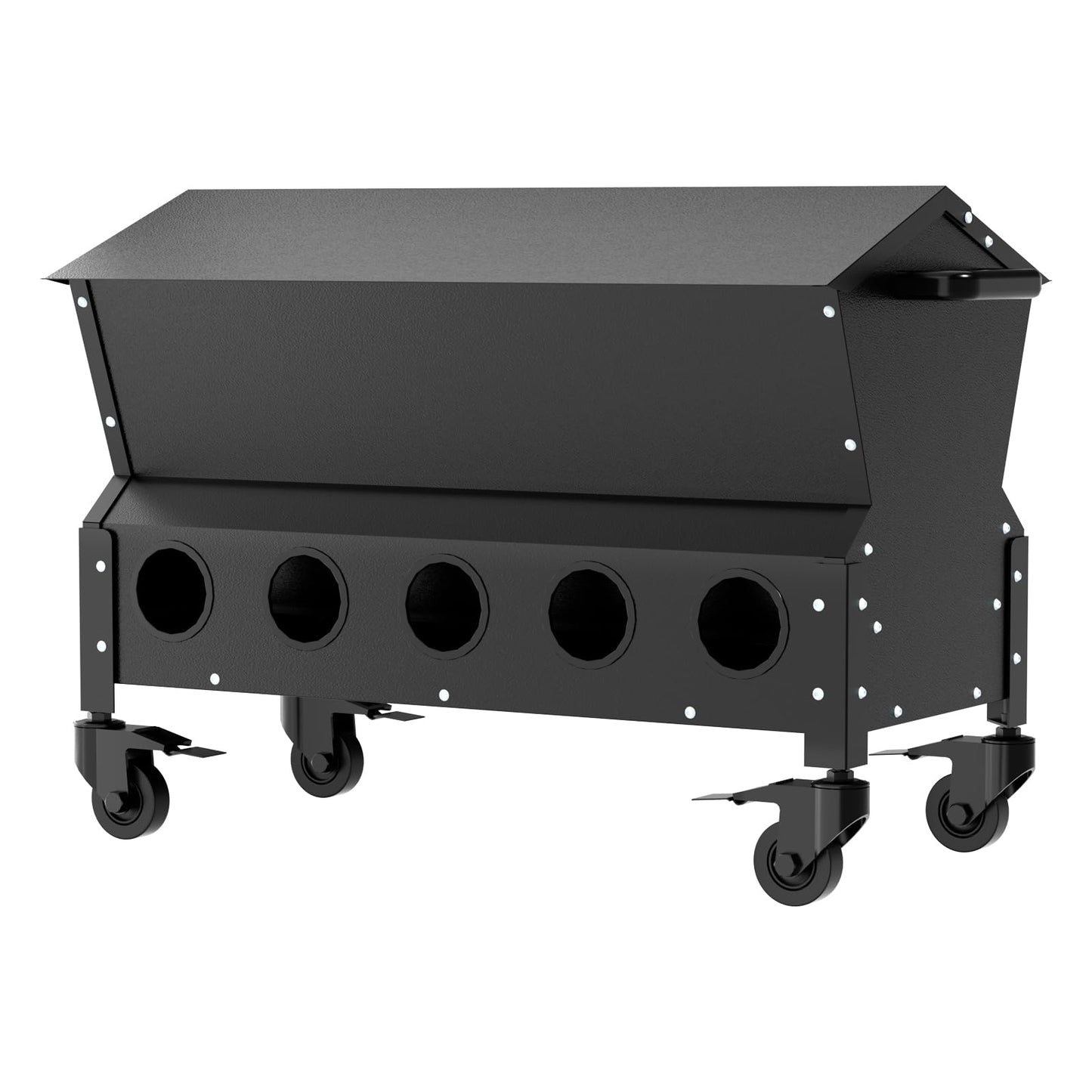 POOAMY Portable Metal Chicken Feeder with Waterproof Lid, Freestanding Chicken Feeding Box with 150 lbs Large Capacity for Chickens, No Waste Gravity Poultry Feeder, 4 Lockable Wheels for Moving.