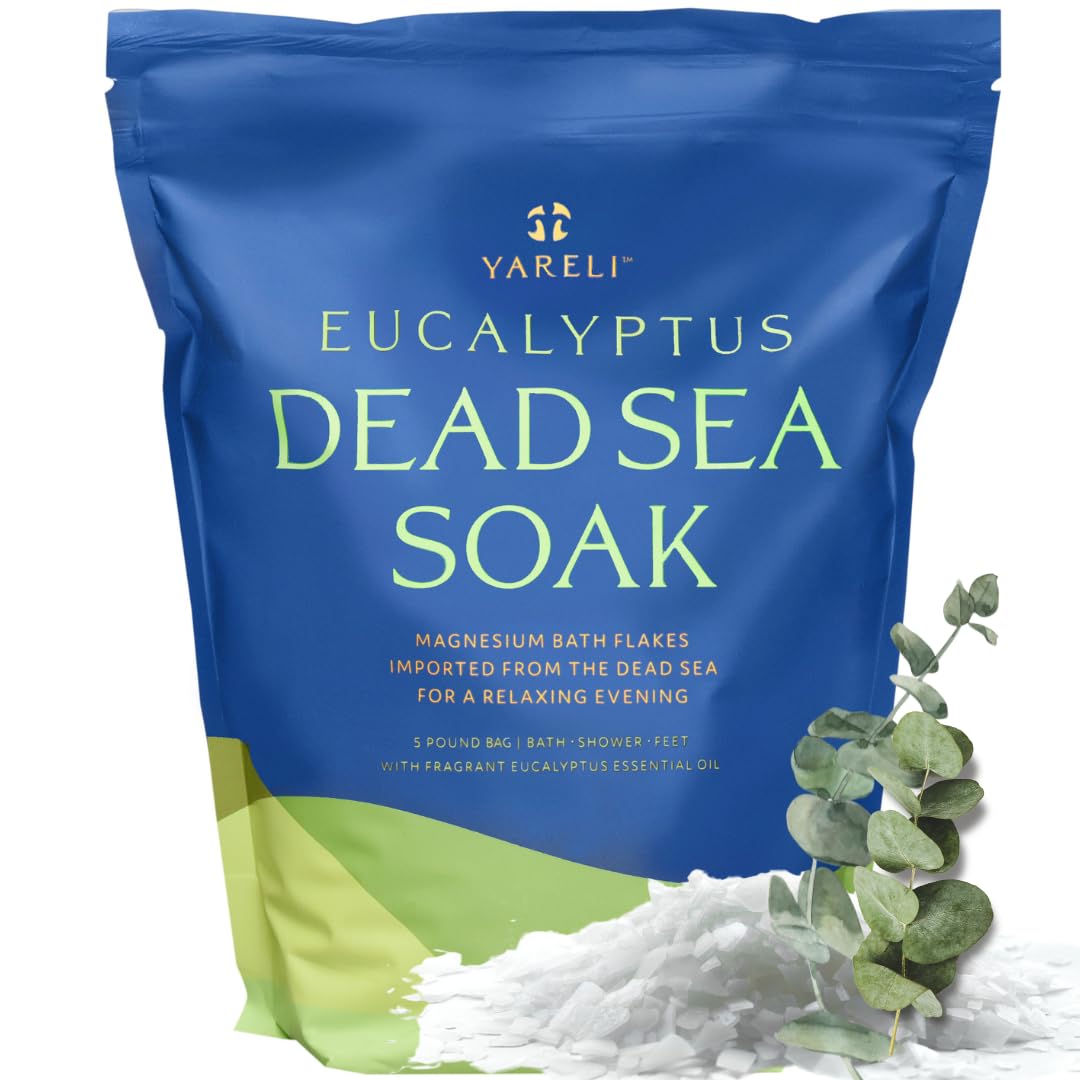 Yareli Magnesium Flakes, 5lb Eucalyptus, Dead Sea Bath and Foot Soak, Alternative to Epsom Salt with Over 250,000mg of Magnesium Chloride Per Bag