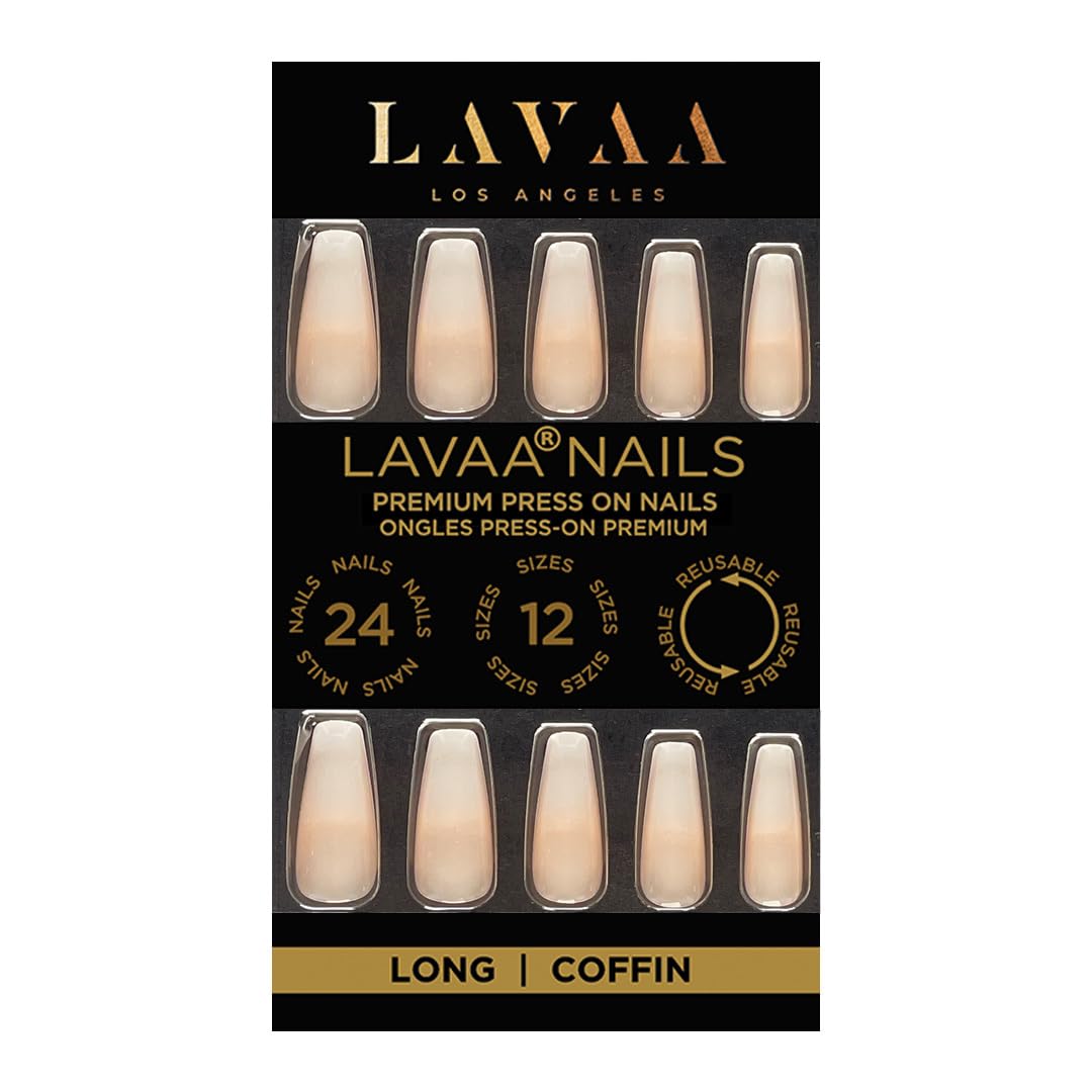 OMBRÉ FRENCH Press-On Nails by Lavaa Beauty | Long Coffin | Glossy French Ombré Coffin Nails