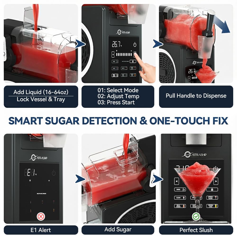 Slushie Machine with Soft Serve Ice Cream Mode, Slushy Maker for Home Frozen Drink Maker with 7 Presets, Auto Rinse, Low-Sugar & Alcohol Alerts – For Slush, Milkshakes, Margaritas & Frappés