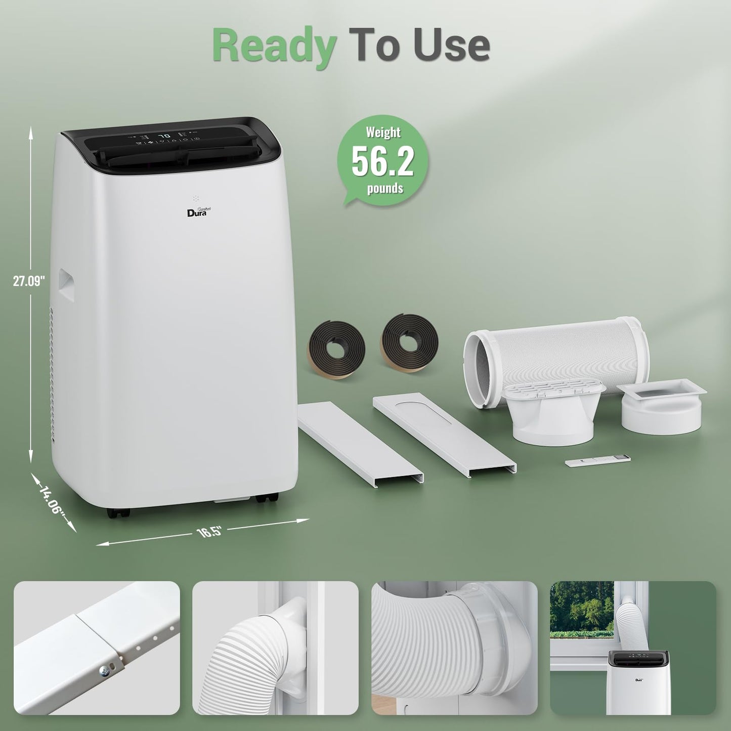 DuraComfort Smart Portable Air Conditioners, 12000 BTU(Ashrae) /8150 BTU (SACC) Quiet AC Unit, Built-in Dehumidifier and Fan Modes, Mobile App, Cools up to 350 Sq. Ft, White