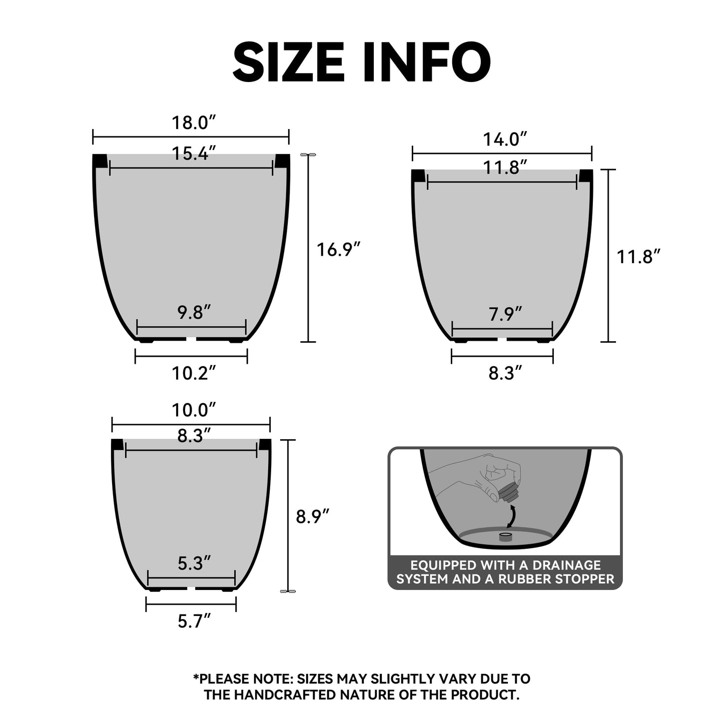 Kante Round Concrete Planter Set of 3, Large Outdoor Indoor Plant Pots with Drainage Hole, 10/14/18-Inch Diameter Flower Pots for Patio, Garden and Home, Slate Gray