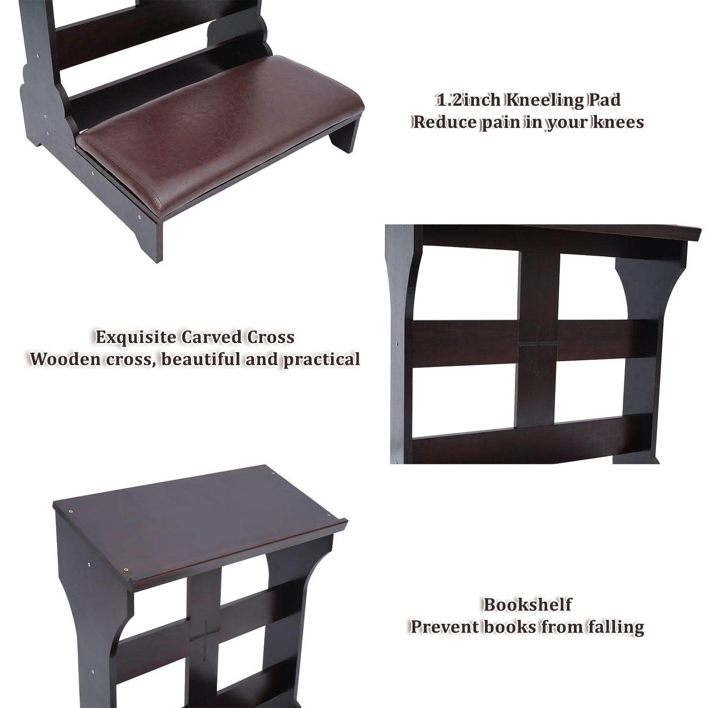 lukar Prayer Kneeler Bench, Wooden Kneelers for Praying with Cushion Pad, Prayer Bench Stool for Kneeling at Home, Kneeling Chair Shelf for Church Prayer Bench Table with Shelf