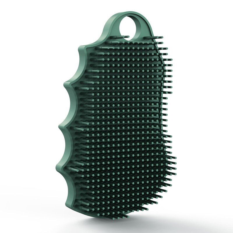 iTokGok Silicone Body Scrubber Silver-Infused Dual-Sided 3-in-1 for Shower, Body Cleaning+Massage+Exfoliator Body Brush Buffer for Men and Women, Silicone Loofah, Non-Slip Handle (Midnight Green)