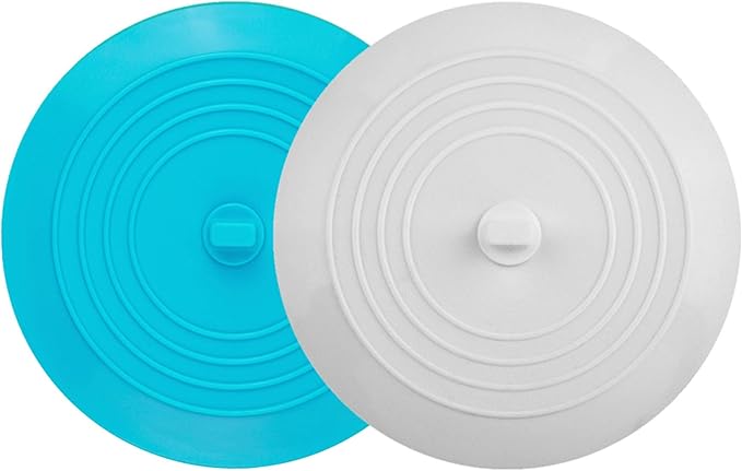 tifanso 2 Pack 6Ã¢ÂÂ Bathtub Tub Drain Cover Stopper, Large Silicone Suction Bathroom Drain Plug Hair Stopper, Bathroom Accessories for Kitchen and Laundry (White/Aqua)