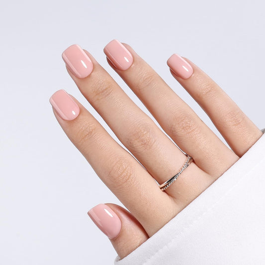 Nude Press On Nails - Neutral Pink Short Square Fake Nails, Square Press On Nails Reusable Stick On Nails in 15 Sizes, 30pcs False Nail Kit for Women & Girls (Blush Nude)