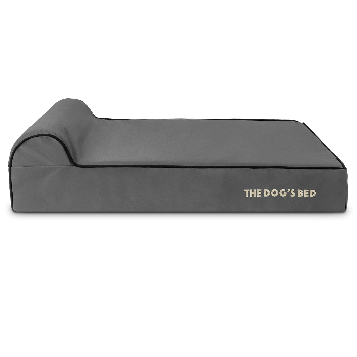 The Dog’s Bed Orthopedic Memory Foam Dog Bed with Headrest, Oxford Fabric, Grey with Black Trim, Large, 6-Inch