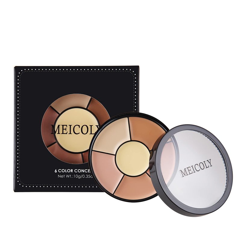 MEICOLY 6 Shades High Coverage Concealer,Tattoo Cover Palette,Bruise Kit Cover Up Makeup, Age Spots, Vitiligo, Birthmarks,with 8 pcs White Makeup Sponges