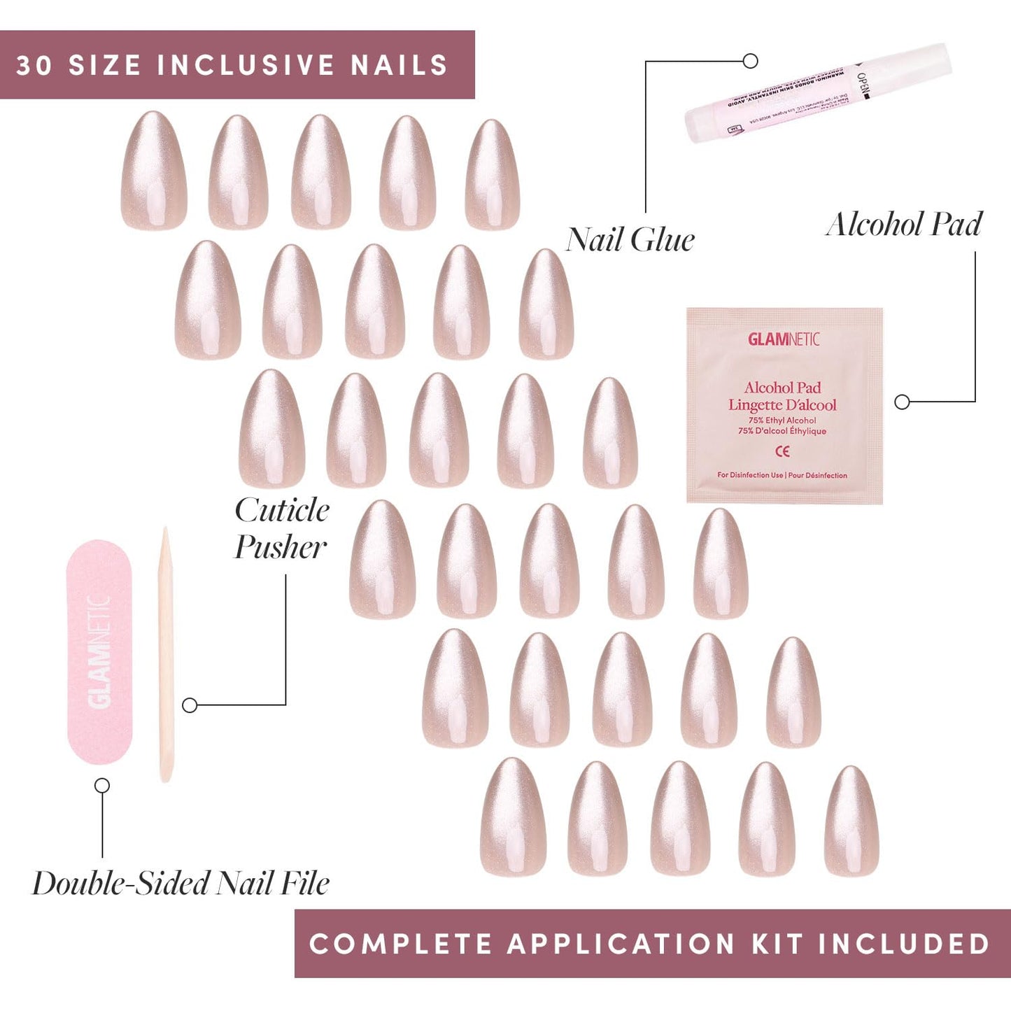 Glamnetic Press On Nails - The Vow | Short Almond Fake Nails, Nude with a Glossy, Velvet Finish, Salon Quality | 15 Sizes - 30 Nail Kit with Glue