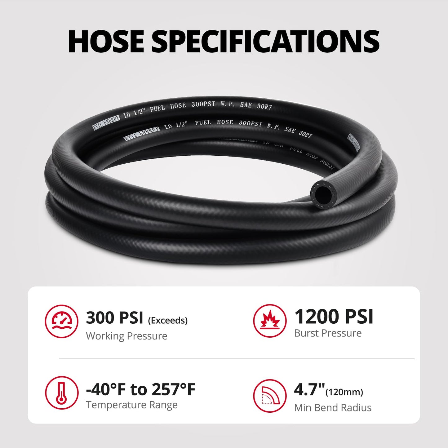 EVIL ENERGY 1/2 Fuel Hose Line Push Lock NBR Rubber SAE 30R7 10FT 300PSI