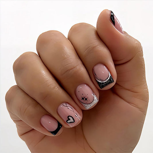 FIEONCIY Press on Nails Short Square Shaped Glossy Full Cover Acrylic Short Length Square False Nails with Designs Artificial Square Fake Nails Glue Stick ons Fingernails for Women Girls(JP3692)