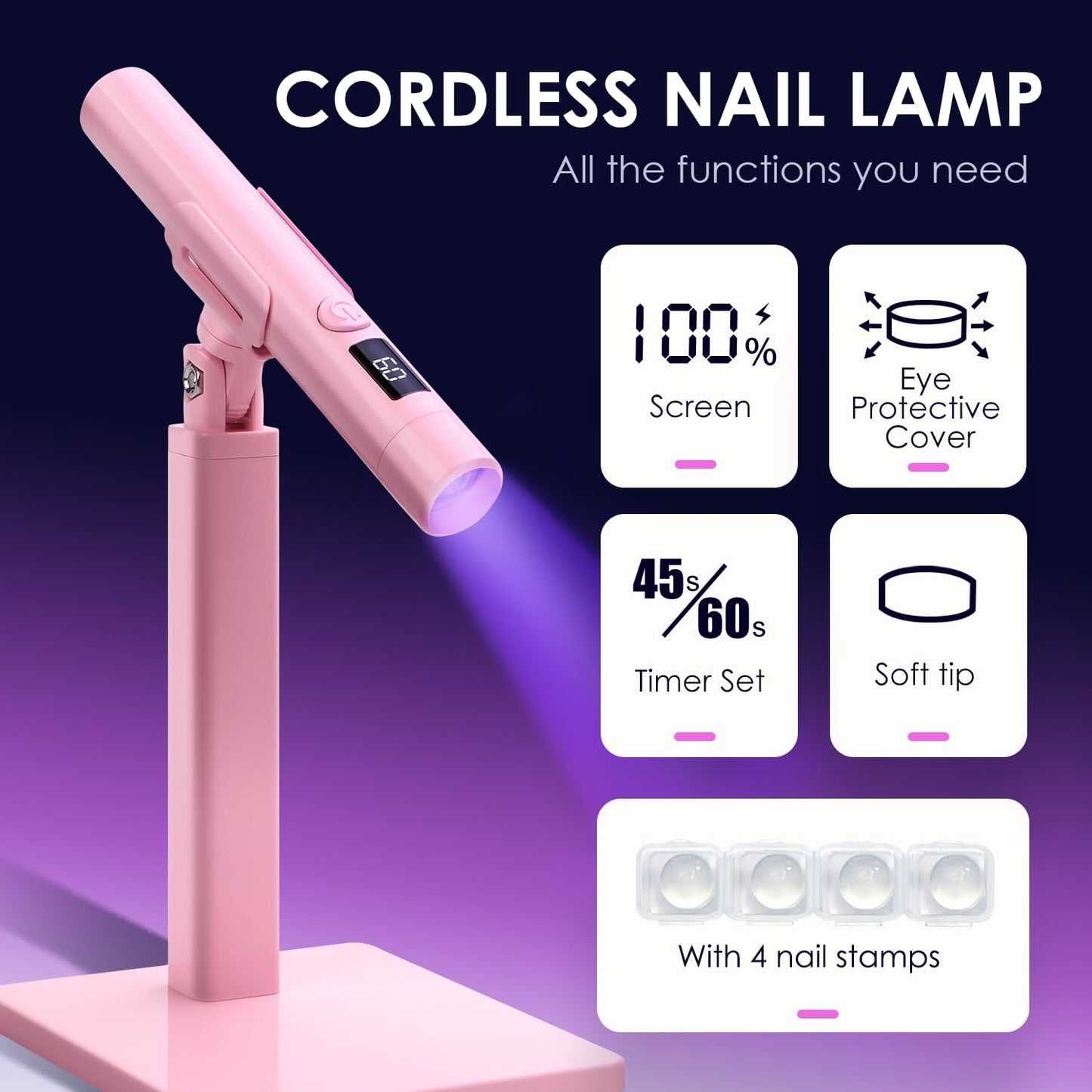 Mini UV Light for Nails,Pink Portable Small Handheld UV Light for Gel Nails,Cordless Rechargeable Flash Cure Lamp,Squish Pen Gel Lamp with Stand for Home/Manicure/Salon,Nail Supplies/Tools/Accessories