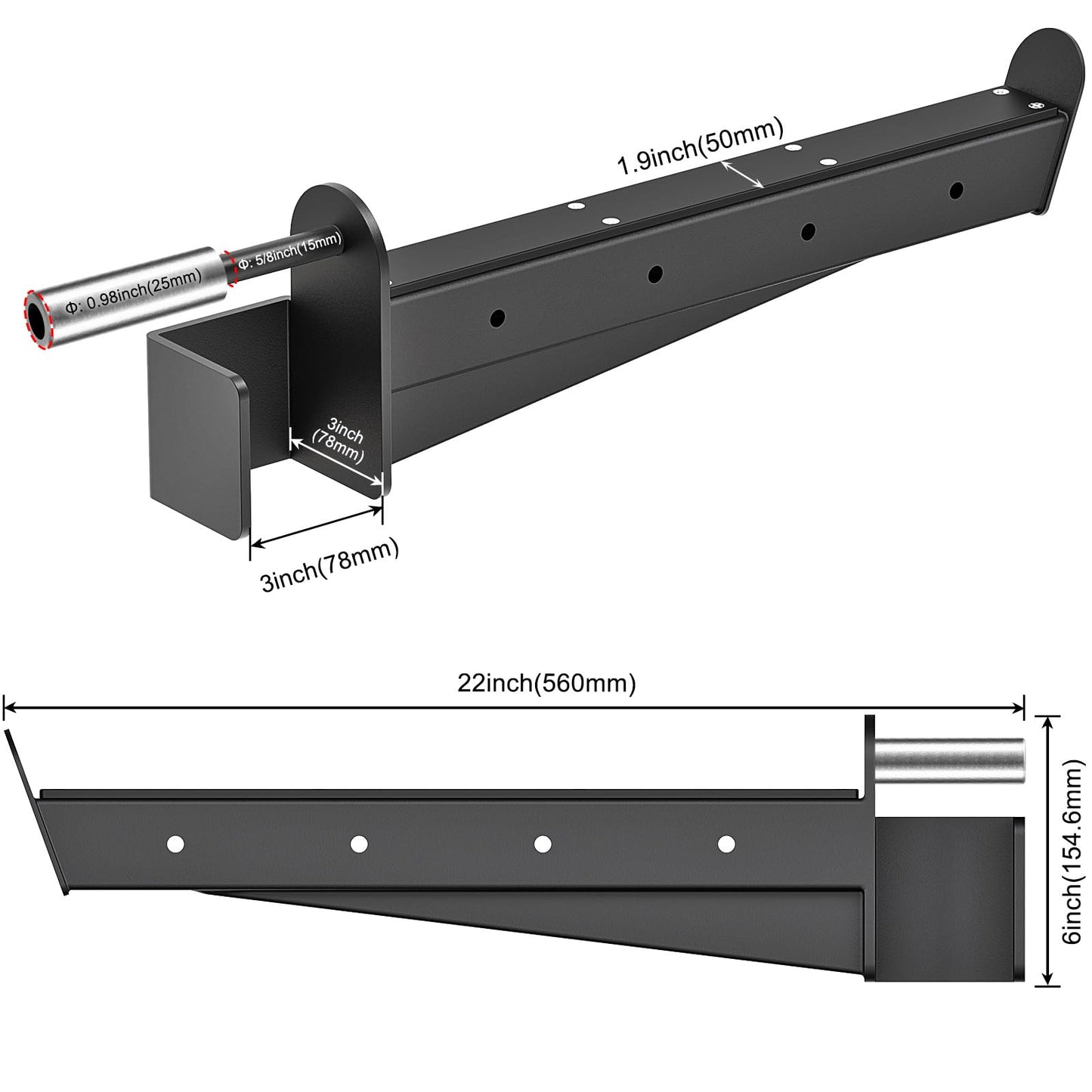 Kipika Safety Spotter Arms for 3" x 3"" Power Racks with 5/8"" & 1"" Holes - Heavy Duty Barbell Safety Catches with Rubber Pad - Adjustable and Easy to Install - Set of 2"