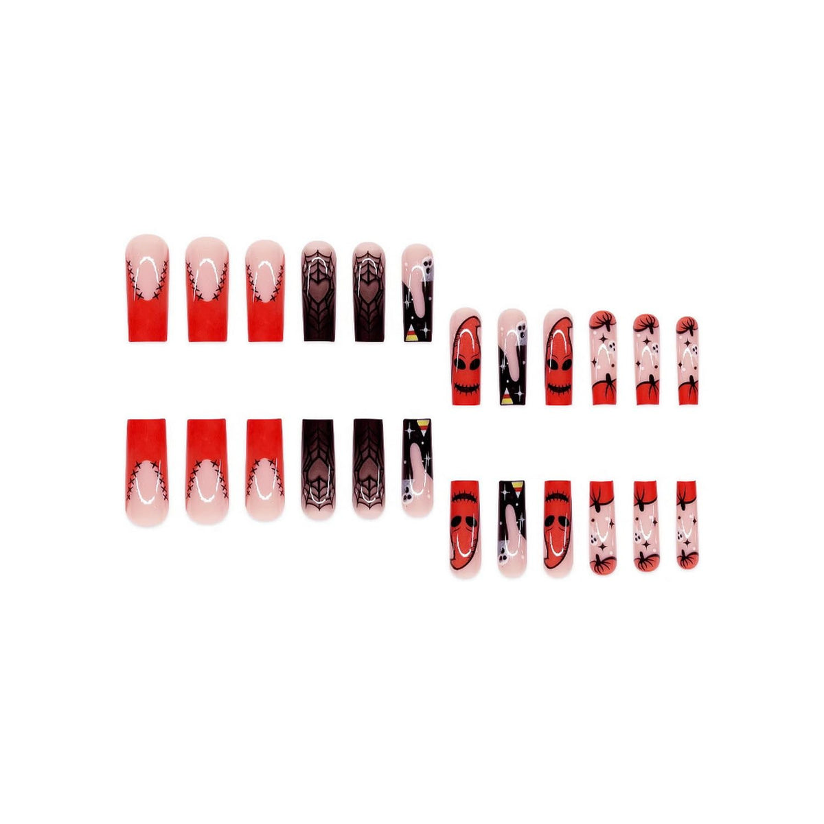 24pcs Halloween Press on Nails Long Square Fake Nails Monster Patch Pumpkin Ghost Spider Web designs Acrylic False Nails Glossy Full Cover Orange Black Glue on Nail for Women Party Manicure