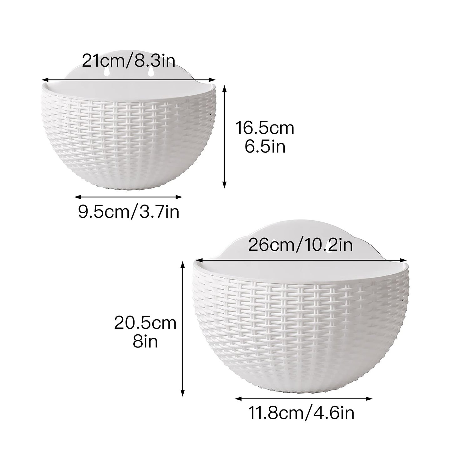 Hanging Planter Pot, Wall and Railing Hanging Planters with S Hooks, Half Round Imitation Rattan European Style Wall Flowerpot Rustic Decorative Flower Basket for Home Balcony(#26 * 20.5cm Wine red)
