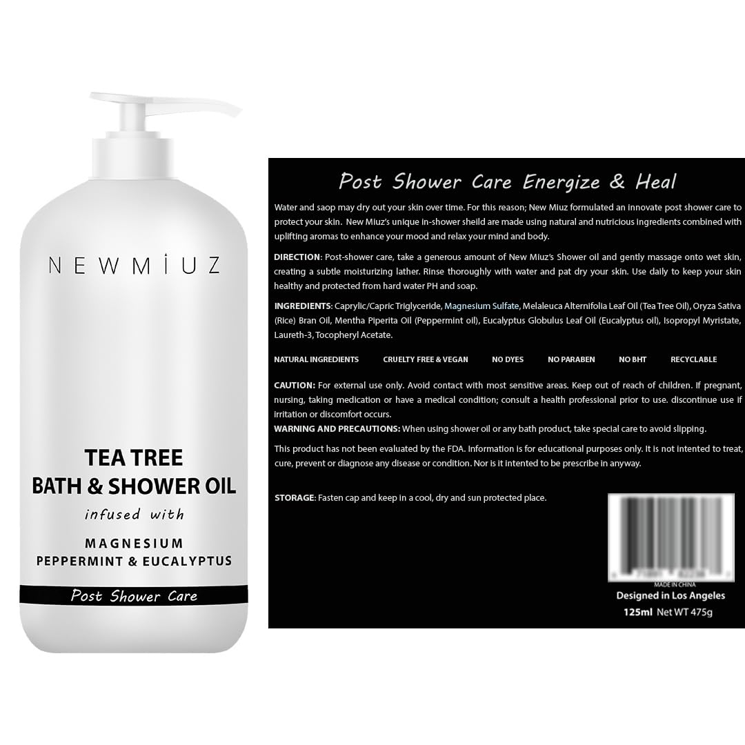 New Miuz Magnesium inShower Body Conditioner Soft Skin Post Shower Care Moisturizer for Body Legs Bath Oil Sore Muscles Recovery Peppermint Eucalyptus Tea Tree Spa Gift