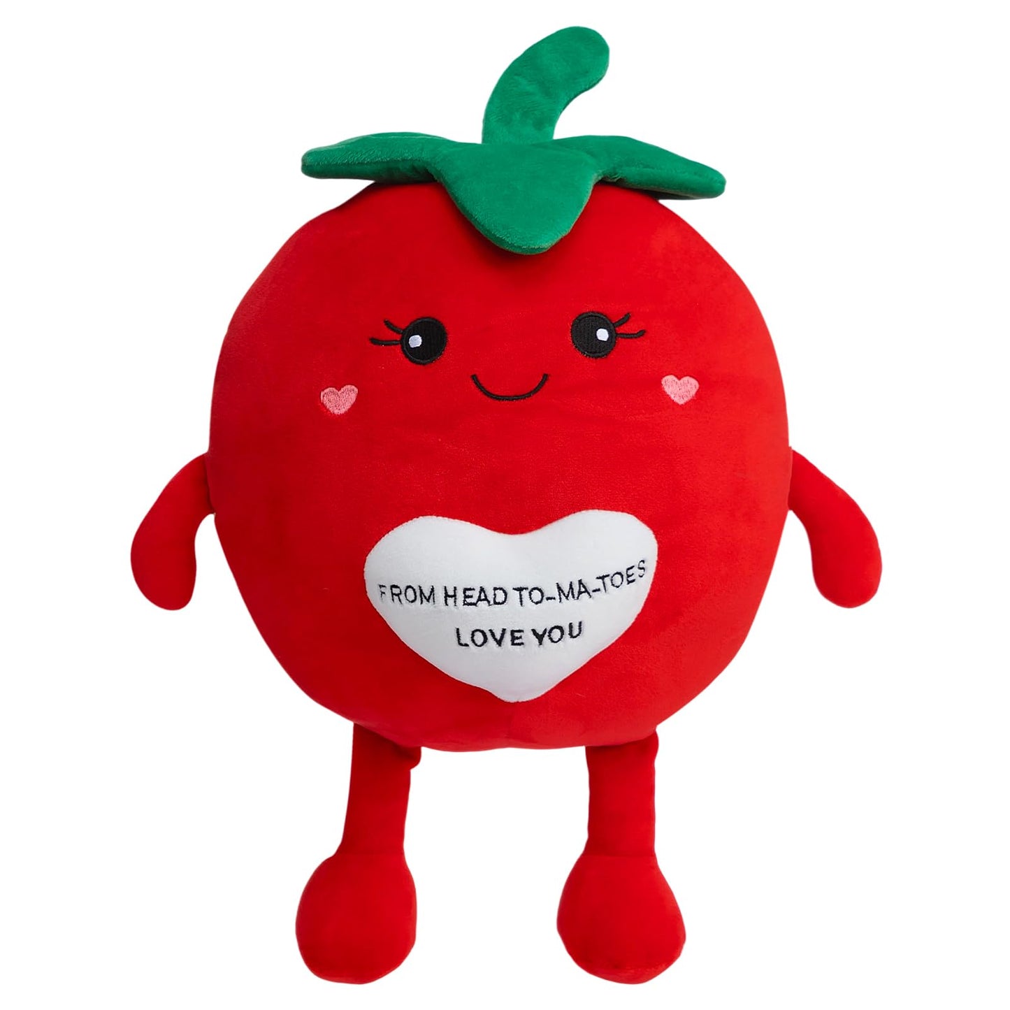 WENMOTDY Tomato Plush Toys 17 Inches Cute Fruit Stuffed Animal with Red Heart Soft Plush Tomato Pillow for Girlfriend Boyfriend Children Valentines Day Birthday