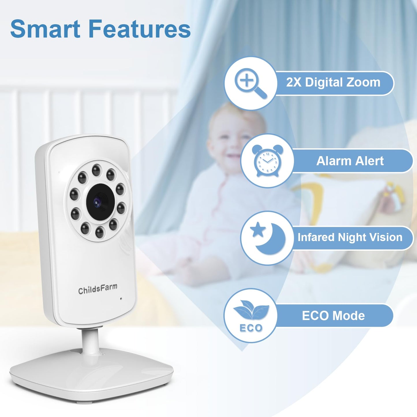 ChildsFarm Baby Monitor with Camera and Audio, Portable Travel Baby Monitor with Screen, Baby Camera Monitor No WiFi, Night Vision, VOX Mode, 1000ft Long Range, Baby Safety Monitor