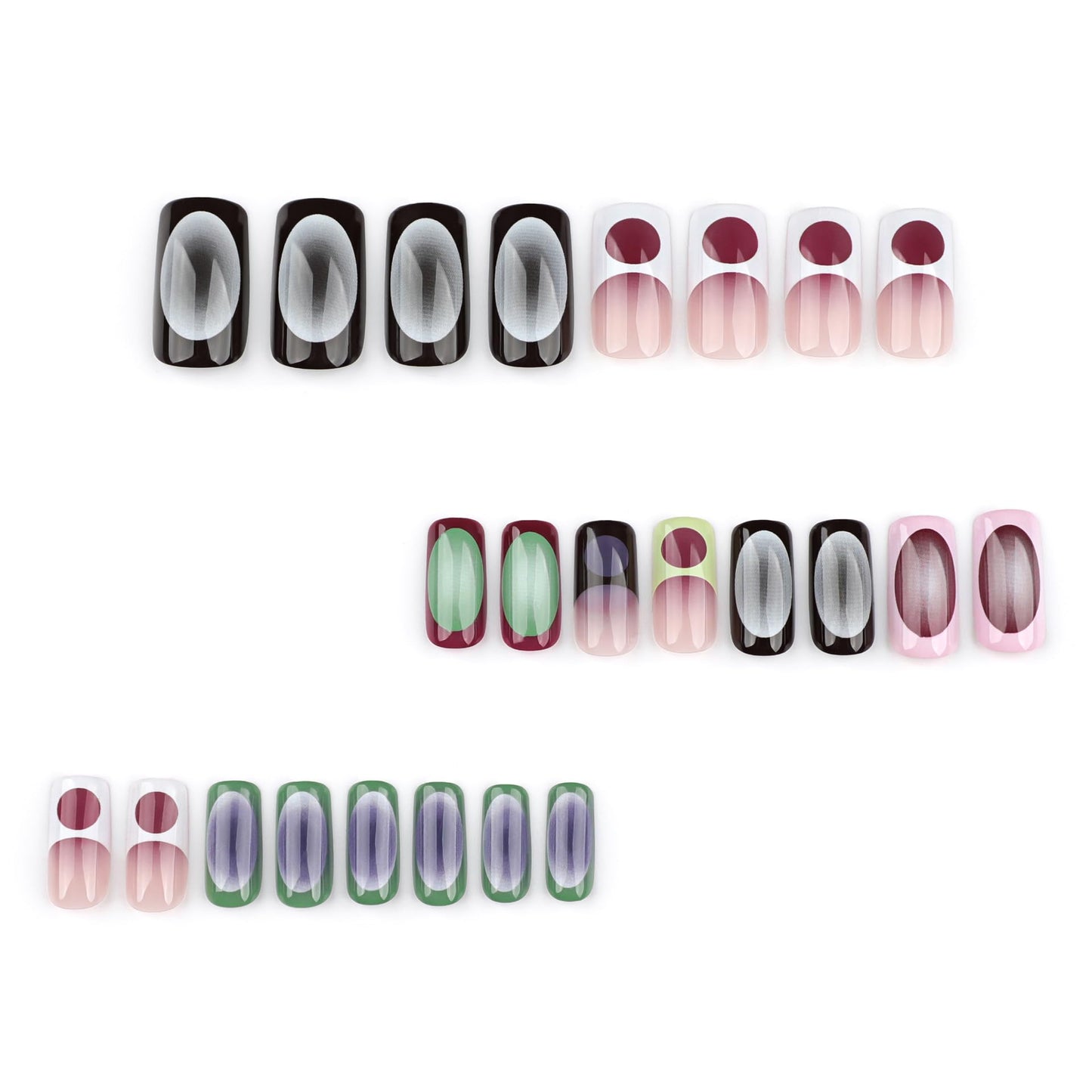 IMSOHOT Press on Nails Medium Square Fake Nails Glossy Dark Green Blue Ombre French Tips Acrylic False Nails Gel Full Cover Acrylic Glue Stick on Nails for Women Girls 24Pcs