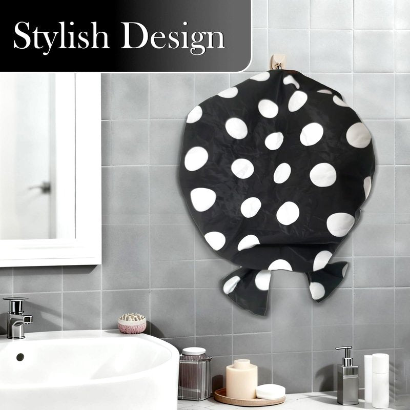 Fistmta Luxury Shower Caps for Women Reusable Waterproof, Large Double Layer Quick-dry Bathing Hair Cap with Adjustable Elastic Strap, Non-slip Shower Cap for Long Short Hair Black Polka Dots