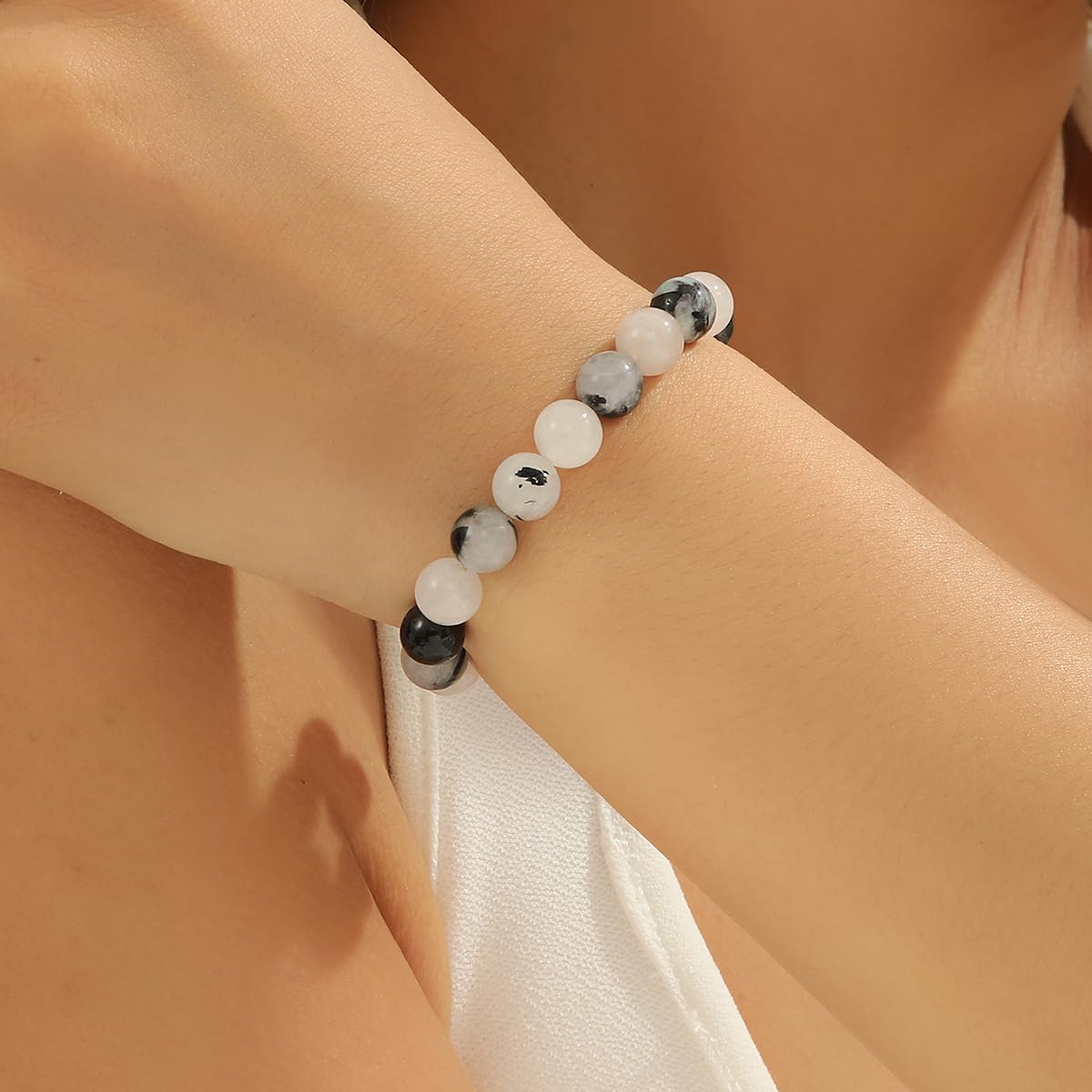 Crystal Vibe Manifestation Bracelet - Handmade Natural Black Rutile Tourmaline Quartz Stone 8mm Beaded Bracelet - Yoga Bracelet Gift for Him Her - Elastic Adjustable Size