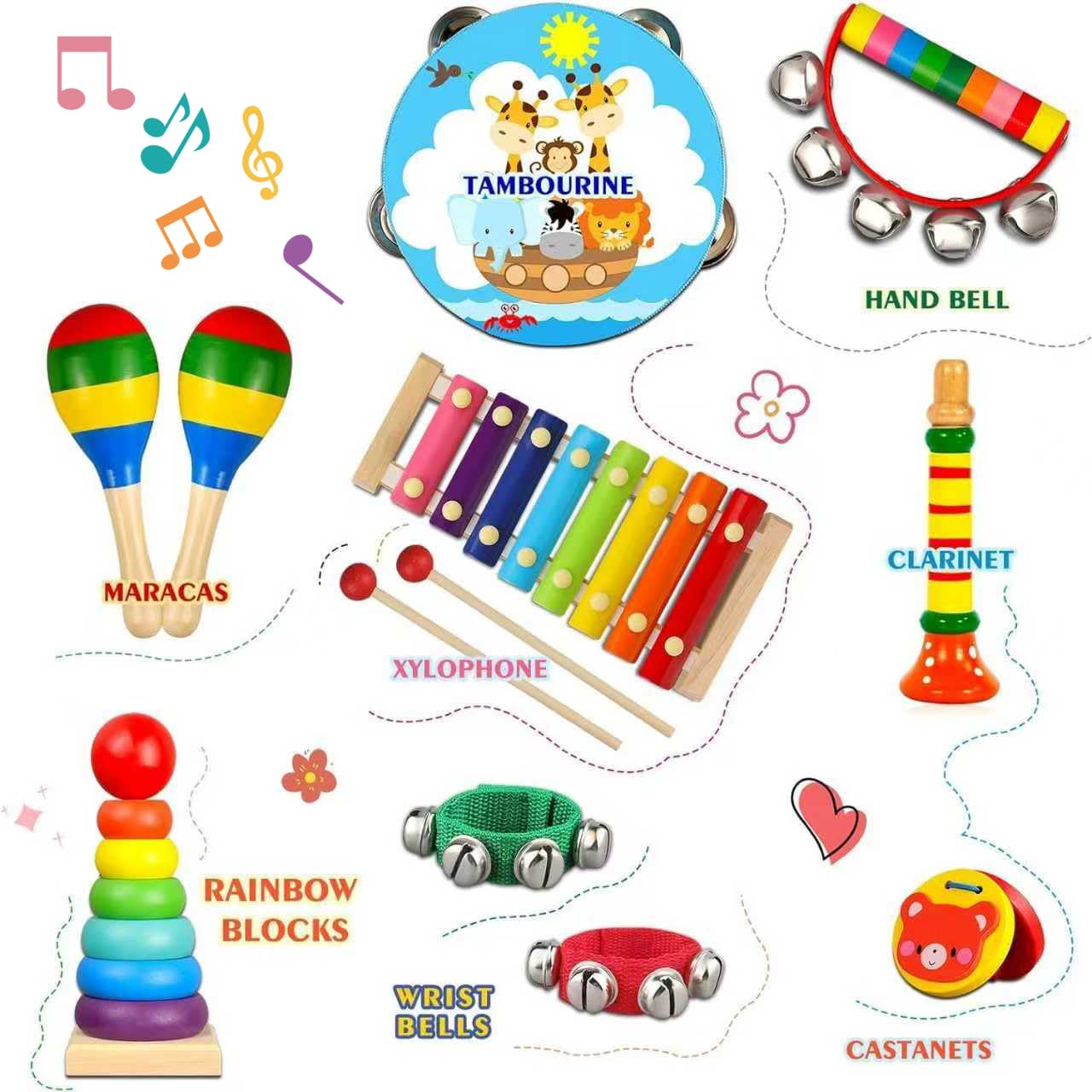 LOOIKOOS Toddler Musical Instruments,Wooden Percussion Instruments for Kids Preschool Educational Musical Toys Set Boys and Girls with Carrying Bag