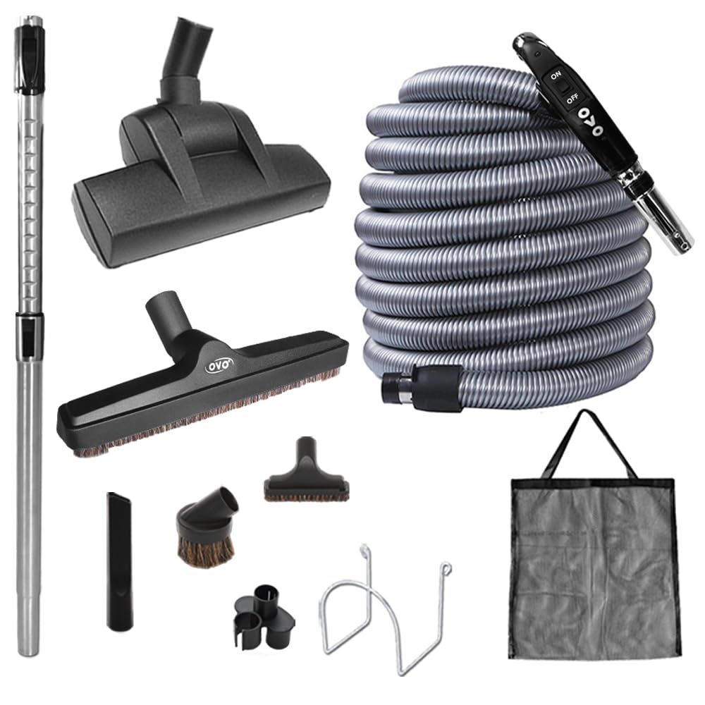 OVO Heavy Duty Powerful Central Vacuum System, Hybrid Filtration (with or Without Disposable Bags) 35L or 9.25Gal, 700 Airwatts with 40ft Deluxe Plus Accessory kit Included