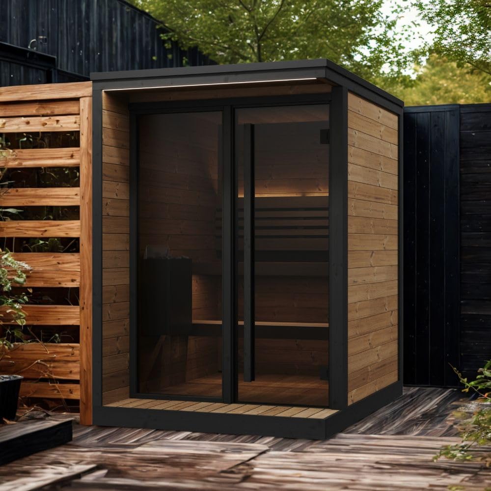 saunalife GL4 Outdoor Sauna Kit, Garden Luxury-Series Outdoor DIY Sauna Kit, Thermo-Spruce, up to 4 Persons Bundles (Sauna Heater and Sauna Stones Included) (Harvia Cilindro PC60E - Xenio WiFi)