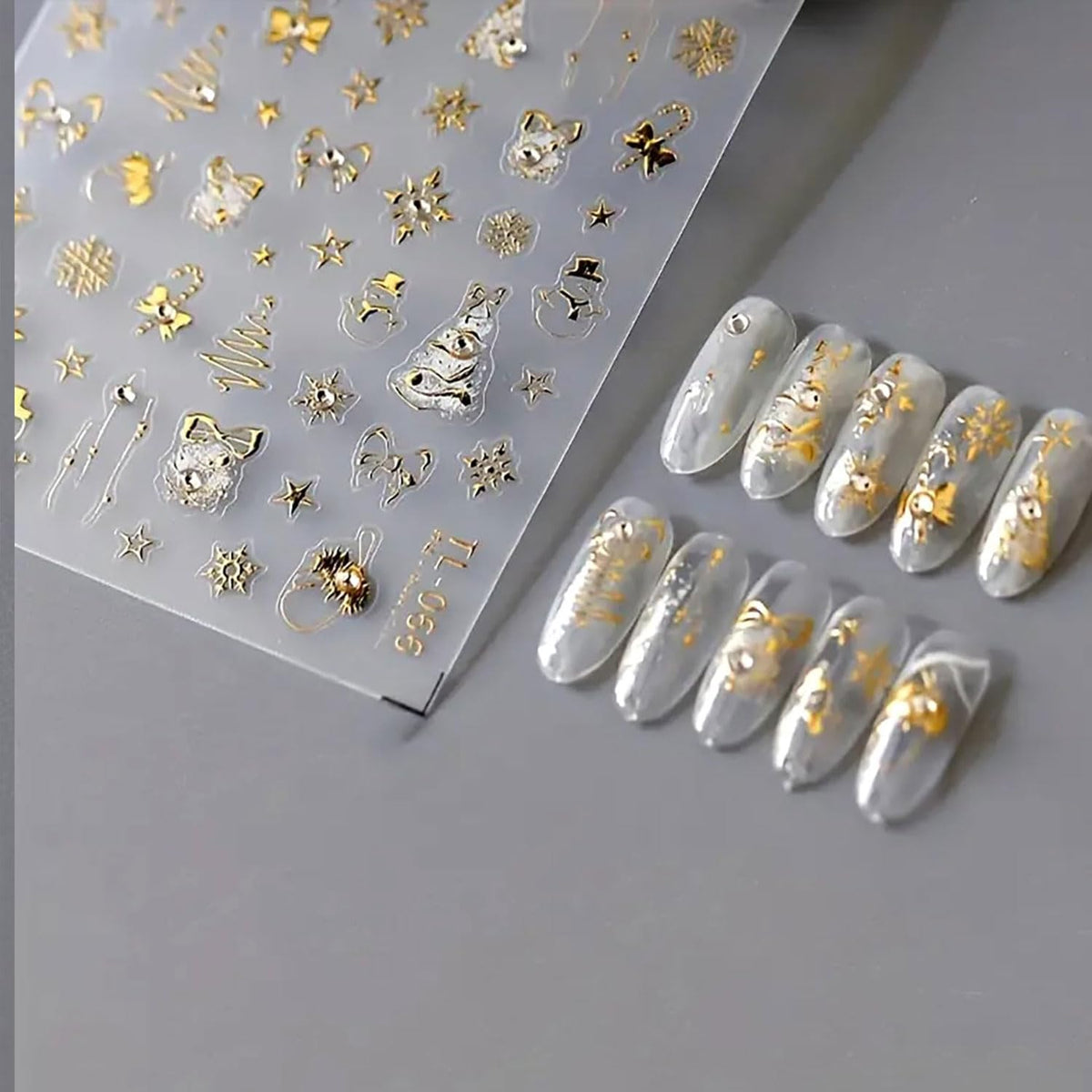 Christmas Nail Art Stickers Gold Nail Stickers Snowflake Snowman Xmas Tree Nail Decals Star Bow with Rhinestones Design 5D Embossed Nail Art Supplies for Winter Holiday Manicure Decorations