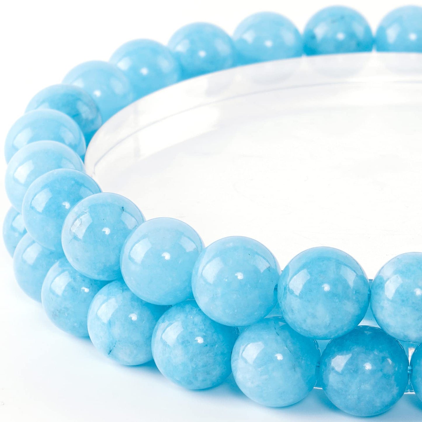 10mm Natural Blue Jades Chalcedony Round Bead - 35PCS Bulk Gemstone Beads for Jewelry Making, DIY Bracelets, Necklaces - Includes Crystal Stretch Cord - Stone Beads for Crafting Gifts