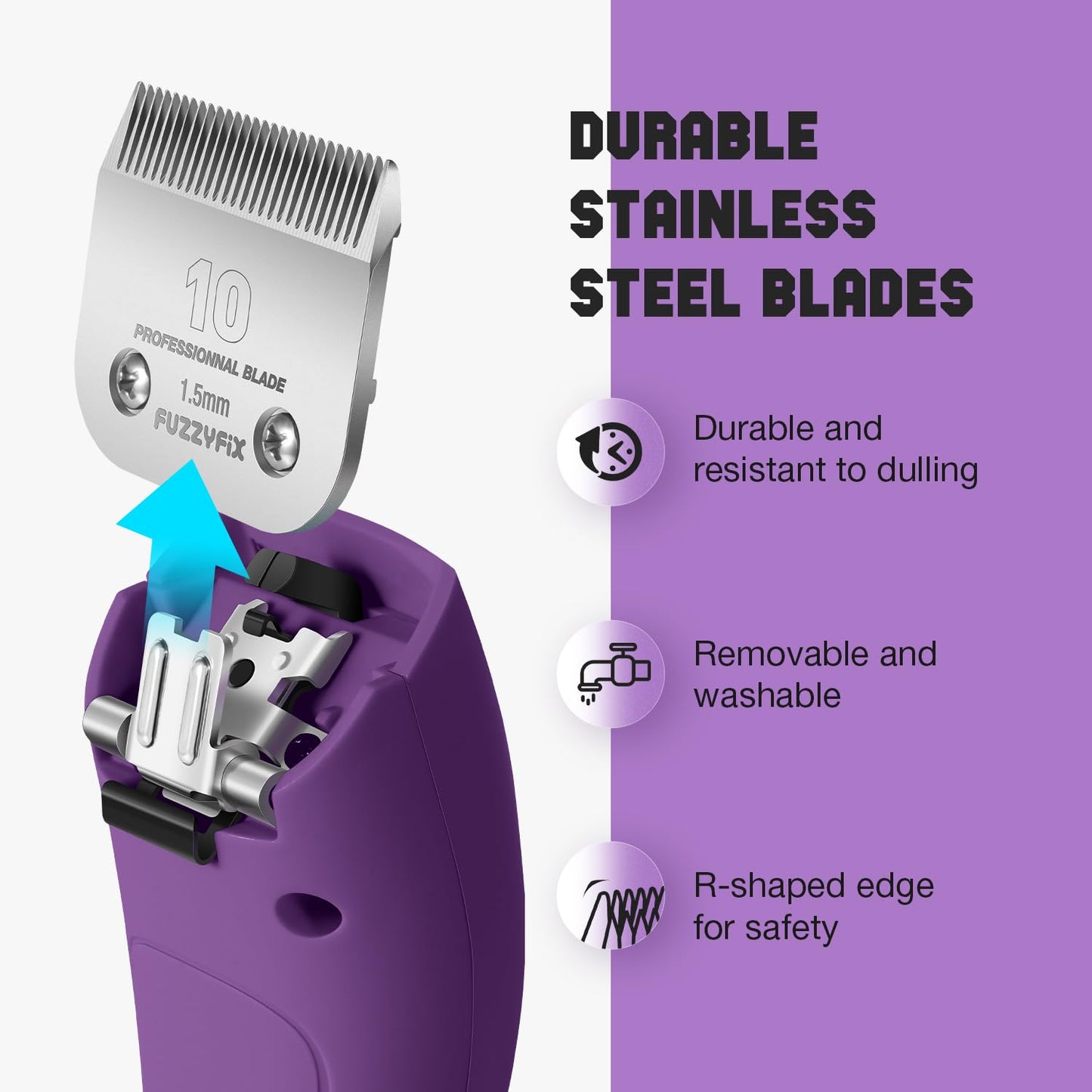 FuzzyFix Professional Dog Clippers for Grooming - 2 Speed Detachable Blade Pet Grooming Kit for Thick Curly Matted Coats - Low Noise Heavy Duty Cordless Hair Trimmer for Animal Pet Horse