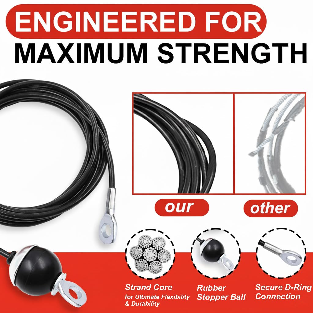 J Bryant Fitness Pulley Cable Replacement - 5mm(0.2inch) Heavy Duty Steel Wire Rope for Home Gym & Cable Machine Accessories Black/Red Cable for Weight Machine (Black, 219")"