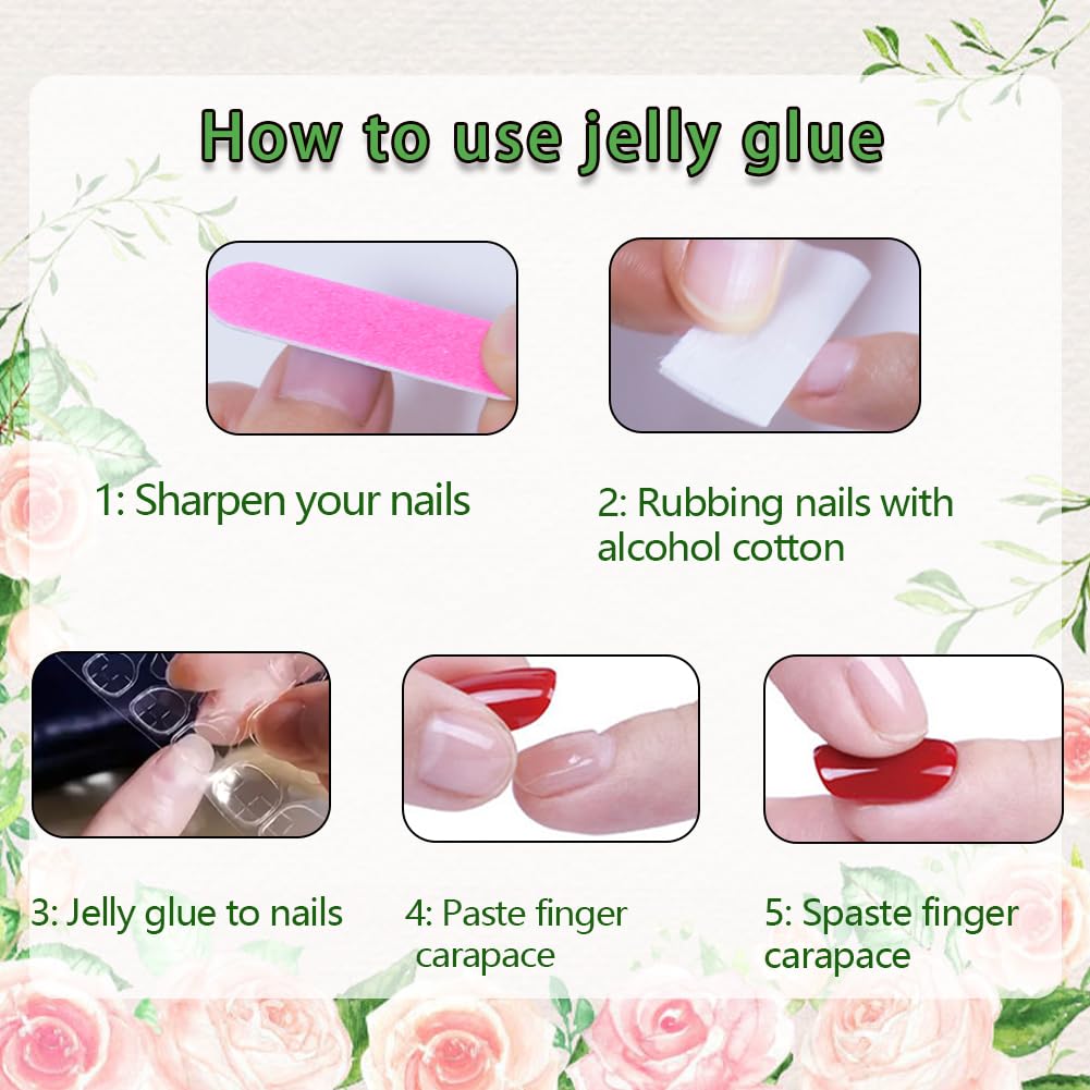 RUPOFUZA Press on Nails Square Short Red Fake False Nails with Lovely White Flowers and Strawberries Design Acrylic Artificial Nail Extra Short Glue on Nail for Women Girls 24Pcs