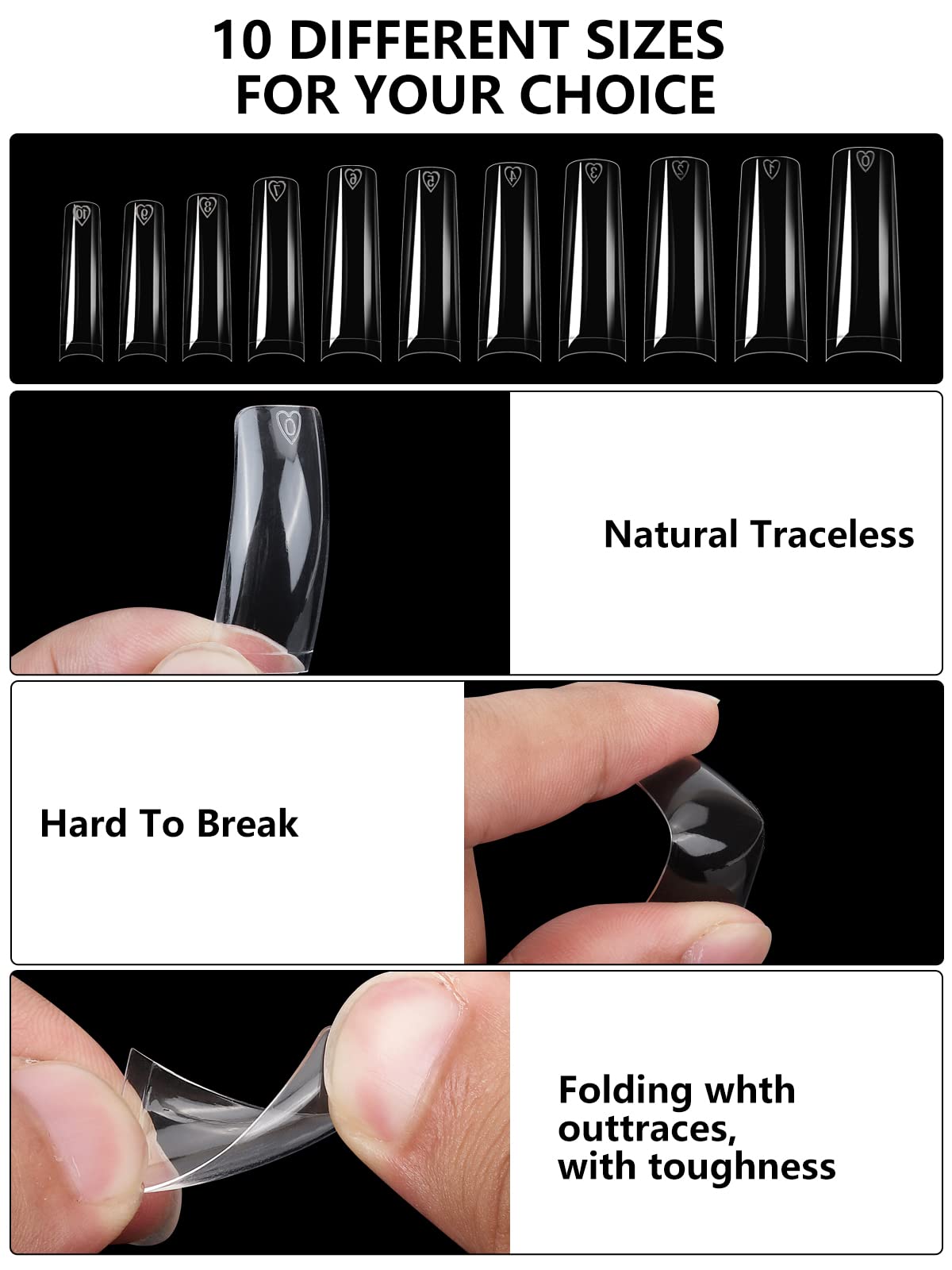 Yokilly Clear Coffin Nails Tips, 550PCS Long C Curved Nail Tips for Acrylic Nails Professional, Half Cover Square Soft Gel Fake Nail Tips for Dip Powder Nail Salons and DIY Nail Art