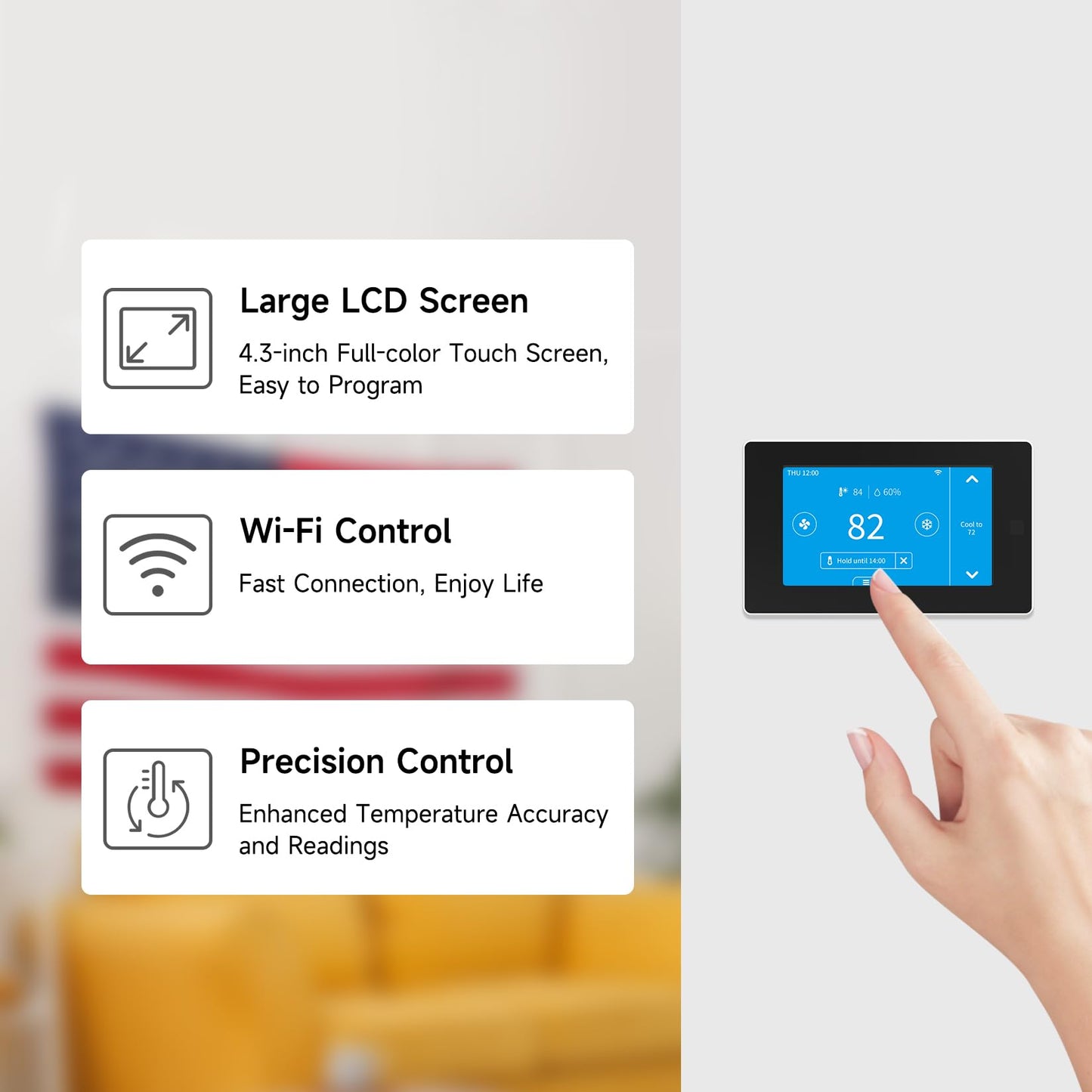 Smart Thermostat for House with C-Wire Adapter, Programmable WiFi Thermostat Compatible with Alexa and Google Assistant,Energy Saving, Remote Control Tuya/Smart Life, C-Wire Require