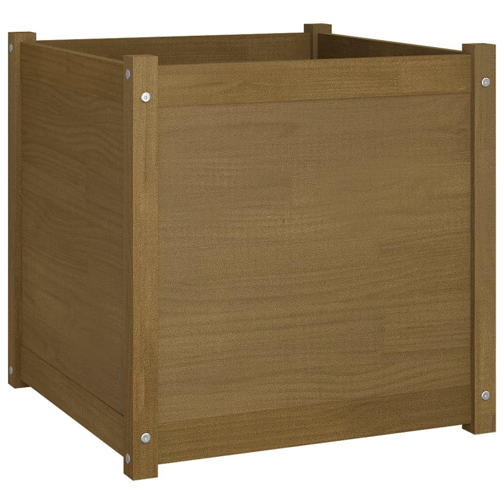 WXGTBKPR Square Garden Planter Box, 23.6-Inch Large Wooden Flower Bed for Outdoor Patio, Balcony, Backyard, Sturdy Solid Pine Wood Honey Brown Finish